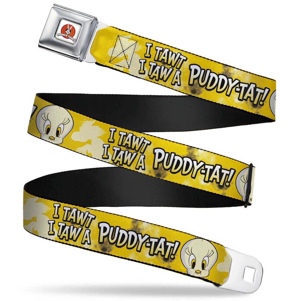 2949 Looney Tunes Belt, Seatbelt Buckle Belt, Looney Tunes Tweety Face I